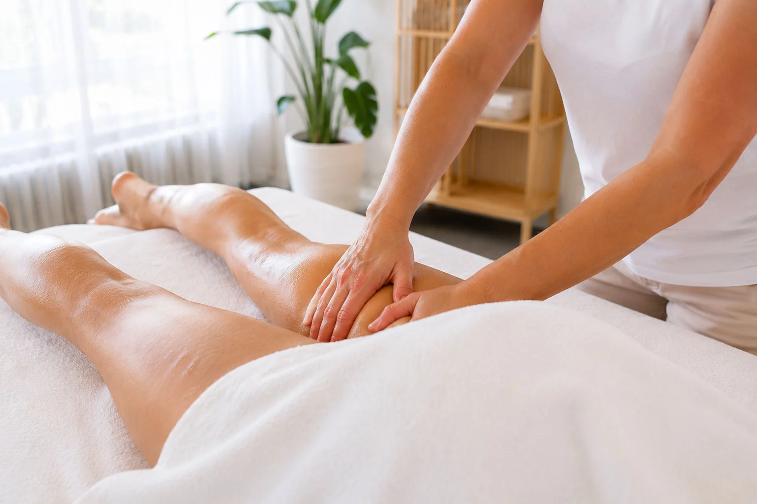 Sanfte manuelle Lymphdrainage am Bein in Oerlikon